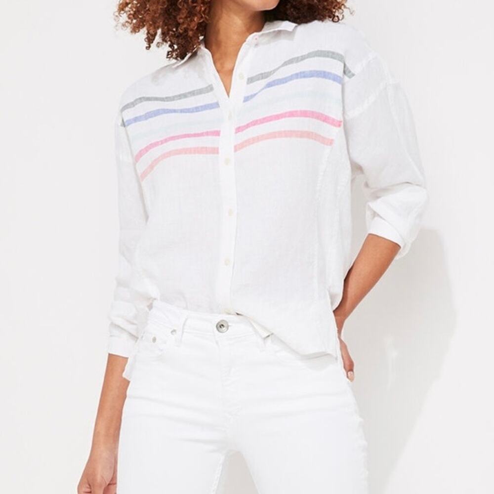 Vineyard Vines Rainbow Weekend Linen Button Down Shirt Women's 2 White
